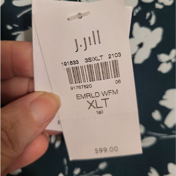 J. Jill Wearever Collection Emerald Green White Floral Midi Dress, Size XLT NEW - Picture 7 of 9